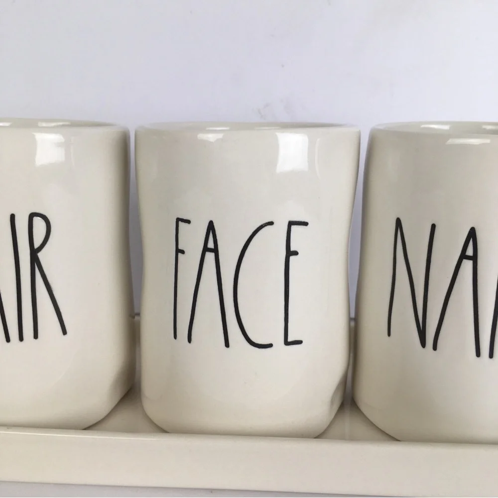 Rae Dunn Artisan Collection by Magenta Hair Face Nails Ceramic Set with Tray
